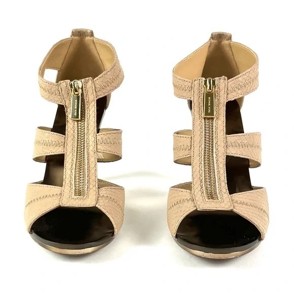 Michael Kors Shoes - Michael Kors Beige Strappy Zip Front Heels